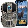 WOLFANG Fototrappola 64 MP 4K HD, Wi-Fi Bluetooth, Fotocamera da Caccia con Visione Notturna Attivata dal Movimento, Impermeabile IP66, Tempo di Registrazione di 0.1 secondi