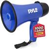Pyle Altoparlante Portatile Megafono con Sirena- Megafono Portavoce Compatto e Alimentato a Batteria con Potenza di 20 Watt, Microfono, 2 modalità, Audio PA e Maniglia, Blu