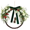Corona di perle in legno 30 cm con eucalipto finto verde e bacche rosse vacanza