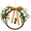 Corona decorazione natalizia 30 cm con perline in legno finto eucalipto e bacche