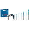 Bosch Professional Trapano con Percussione GSB 21-2 RCT, Ø Foratura in Calcestruzzo: 13-22 mm, 13 mm, 210 mm + 7x Set di Punte Expert CYL-9 MultiConstruction per Calcestruzzo, Ø 4-12 mm, Accessorio