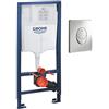 Grohe Rapid SL 2 in 1 Set per WC a Parete, 1, 13 m, 2 in 1 Set con piastra di azionamento Skate Air in Cromo, 38763001 [Vecchio Modello]