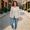 Gant Stripe Lino Dritto Giacca Donna EU40 Bianco Spezzato Miscela Di Lino