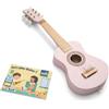 New Classic Toys Woet® Chitarra giocattolo rosa in legno 6 corde e libretto Chitarra giocattolo