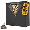 VEVOR Portalegna da Ardere con Copertura Impermeabile 1855 mm per Esterni | per Camino Patio e Terrazzo, Portata 730 kg, Cavo da 3/8, Robusto Organizer in Metallo per Cataste di Legna, Colore Nero
