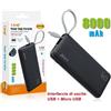 Power Bank 8000mAh Batteria Esterna Portatile Ricaricabile con Micro USB