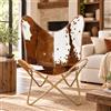 PARRYS LEATHER WORLD Sedia Farfalla In Cuoio Vera, Pieghevole, Marrone/Bianco