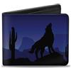 Buckle-Down Designs Bi-Fold Wallet Cowboy/Coyote Silhouettes/Western Landscape Blues/Black