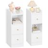 Hzuaneri Comodino Set di 2 Tavolino Stretto con 2 Cassetti Bianco protezione