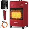 Relaxdays Stufa a gas, rossa | 3 piastre in ceramica, 1500-4200 W, acciaio, ruote, per bombole, interno/esterno
