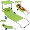LEAN Sedia a sdraio pieghevole da giardino/spiaggia con ruote e tettuccio parasole, i