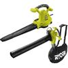 Ryobi RBV2800CSV Soffiatore Aspiratore Trituratore Elettrico 2800W, Velocità Aria 345 km/h, Triturazione 16:1, Tubo Removibile, Impugnatura Ergonomica, Sacco 45L