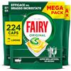 Fairy Original Pastiglie Lavastoviglie Tutto in Uno, 224 Caps, Limone | Efficace sul Grasso Incrostato, Pulizia Brillante al Primo Lavaggio, Combinazione di Polvere e Gel, Non Serve Rilavare