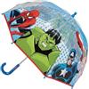 CERDÁ LIFE'S LITTLE MOMENTS Ombrello Avengers trasparente per bambini, 45 cm, 100% POE, robusta struttura in fibra di vetro, manico curvo blu, prodotto ufficiale Marvel per pioggia e scuola