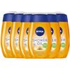 NIVEA Natural Shower Oil - Olio doccia idratante, con vitamine C ed E, confezione risparmio 6 x 200 ml