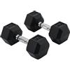 HOMCOM Set di Manubri Palestra Esagonali 2x4/5/6/10/12.5 kg Nero Coppia di Pesi