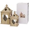 BOLTZE 2747700 - Set di 2 lanterne Jules, in vetro/legno, lunghezza 14 - 20 cm, larghezza 14 - 20 cm, altezza 24 - 40 cm, forma quadrata, realizzata a mano, decorazione, portacandela)
