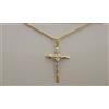 Oro COLLANA Collier Con CROCEFISSO ORO GIALLO BIANCO 18 Karati 750% Unisex Bicolore