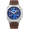 Timberland Orologio multifunzione da uomo Mackinac, cassa in acciaio inossidabile da 46 mm, quadrante blu navy, cinturino in pelle marrone, resistenza all'acqua fino a 5 ATM.