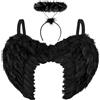 REDSTAR FANCY DRESS Ali Angelo Nero con Aureola Ali Nere Piume Adulto Costume Halloween Donna Ali da