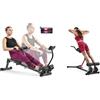 Sunny Health & Fitness Sunny Health and Fitness Unisex's Station-SF-BH620062 Hyperextension Roman Chair with Dip Station + Smart Compact Adjustable Rowing Machine, 12 Levels Adjustable Resistance, Complete Body Workout