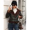 Giacca Donna Ecopelle Beige E Marrone Con Collo E Polsini Pelliccia N89893