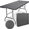 eHokery Tavolo da catering in rattan pieghevole in valigia - 180 cm grigio