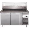 FORCAR Banco Pizza in Acciaio Inox a 2 Porte con Piano in Granito - Capacità lt 390 - Vetrina Ingredienti a scelta