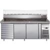 FORCAR Banco Pizza in Acciaio Inox a 2 Porte + Cassettiera con Piano in Granito - Capacità lt 390 - Vetrina Ingredienti a scelta