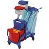 Forcar Carrello in plastica multiuso per pulizia Modello CA1613 1 secchio in plastica Lt. 28 con divisorio Strizzatore in plastica a libro senza fondo Portasacco Lt. 120 in plastica Piatto reggisacco Gancio in plastica portapaletta