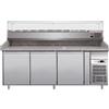 FORCAR Banco Pizza in Acciaio Inox a 3 Porte con Piano in Granito - Capacità lt 580 - Vetrina Ingredienti N° 9 Vaschette GN1/3