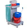 Forcar Carrello multiuso completo di reggisacco Modello CA1614 secchio plastica lt.15, Strizzatore in plastica Cassetta in plastica media con n. 2 secchi in plastica Lt. 4 Cestino portabottiglie