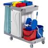 Forcar Carrello multiuso completo di reggisacco Modello CA1616 2 secchi plastica lt.15, Strizzatore in plastica Cassetta in plastica media con n. 4 secchi in plastica Lt. 4 Cestino portabottiglie