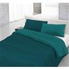 Italian Bed Linen Natural Color Parure Copri Piumino, 100% Cotone, Petrolio/Verde Bottiglia, 3 pezzi, Piazza e Mezza