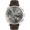 BOSS Orologio Cronografo al Quarzo da Uomo 43mm Collezione GRAND PRIX con Cadran Grigio Soleggiato, Cinturino in Pelle Perforata Marrone, Funzione Data, Resistenza all'Acqua 3ATM - 1513476