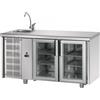 Tecnodom Tavolo Refrigerato 2 Porte a Vetro GN 1/1 - Lavello Sinistro Vasca Singola