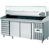 Amitek Banco Pizza Refrigerato Ventilato 2 Porte - 7 Cassetti - Vetrina 9 Bacinelle GN1/3