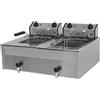 Ristosubito Friggitrice Elettrica da banco MR 2 vasche con rubinetto di scarico Potenza assorbita: Kw 6+6 Modello MF1010T6 Capacità Lt. 15 + 15 Temp.°C. 50 / 180 Dim. cm L.80 P.60 + 3 H.26 + 13