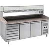 Forcar Tavolo refrigerato/Banco Pizza TN con vetrina porta ingredienti Modello PZ2610TN38-FC in acciaio inox AISI 210 Ventilato 2 porte refrigerate + 1 cassettiera neutra con 7 cassetti