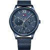 Tommy Hilfiger Orologio Analogico Multifunzione al Quarzo da Uomo con Cinturino in Maglia Metallica in Acciaio Inossidabile Blu - 1791421