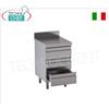 Cassettiera inox AISI 304 con 3 cassetti su guide e piano di lavoro con alzatina, Linea 600 700