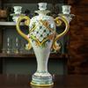 CERAMICHE CALTAGIRONE Candelabro in Ceramica Siciliana Caltagirone Giallo Antico H. 43 cm