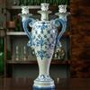 CERAMICHE CALTAGIRONE Candelabro in Ceramica Siciliana Caltagirone Blu Antico H. 43 cm