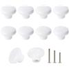 ShipeeKin 10x Bianco Pomello Cabinet Retrò Tondo Ceramica Cassetto Cucina Maniglia Tirare 32mm Con 3 Dimensioni di Viti