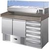 Forcar Tavolo refrigerato/Banco Pizza Statico Modello S903PZCAS-FC + VRX1400380 due porte e cassettiera Capacità Lt. 257 Temp.°C. 2 / 8 Dim. cm L.142 P.70 H.143