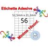 Etichette adesive A4 52,5 x 21,2 mm 56 etichette per pag. 100 Fogli (min. 10conf)