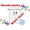 Etichette adesive A4 99,1 x 38,1 mm 14 etichette per pag. 100 Fogli (min. 10conf)
