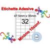Etichette adesive A4 47,5 x 35 mm 32 etichette per pag. 100 Fogli (min. 10conf)