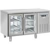 CoolHead Tavolo Refrigerato Ventilato per Gastronomia in Acciaio Inox - N° 2 Porte in Vetro Autochiudenti - Profondità Cm 62,5 - Capacità Lt 230