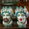 CERAMICHE CALTAGIRONE Teste di Moro in Ceramica Siciliana di Caltagirone Azzurra Donna-Uomo cm 40